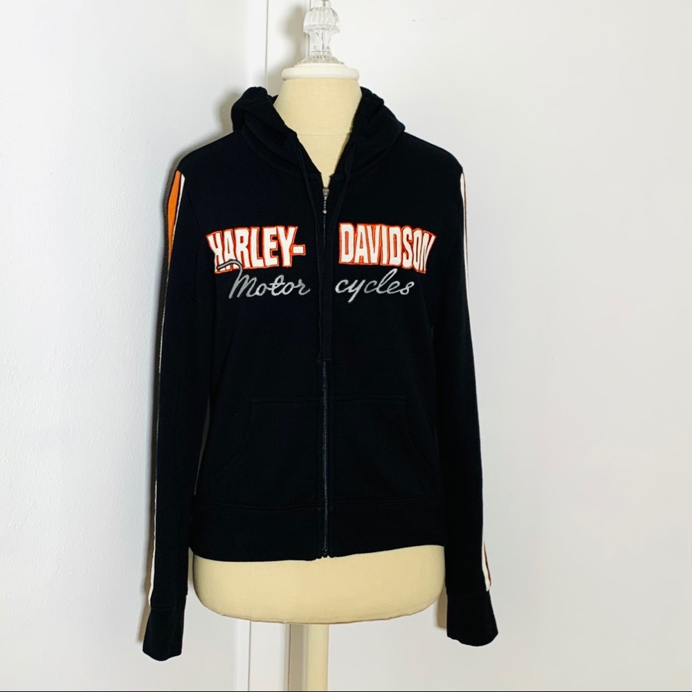 Harley-Davidson Striped Sleeve Hoodie Blk Sz M GUC